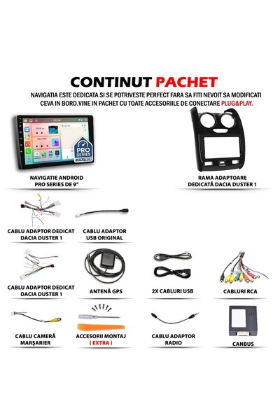 MaxTech Navigatie Dacia Duster 1 2013-2017 dedicata, 2 GB Ram 32 GB Rom, Carplay & Android auto