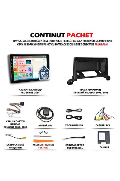 MaxTech Navigatie Peugeot 3008 / 5008 2016-2020 dedicata, 4 GB Ram 64 GB Rom OctaCore, Carplay
