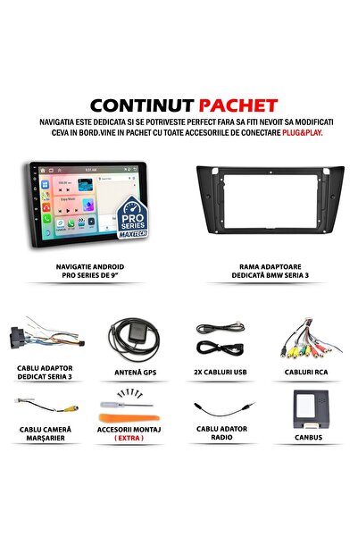MaxTech Navigatie BMW Seria 3 E90, E91, E92, E93 2004-2013 dedicata, 6 GB Ram 128 GB Rom OctaCore