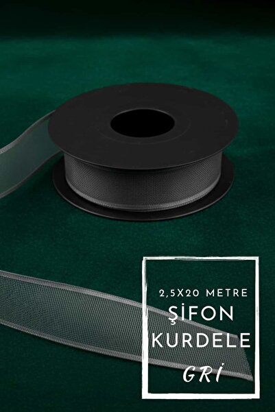 Dantelux Panglică din șifon (2,5 x 20 metri) Panglică decorativă din tul - gri