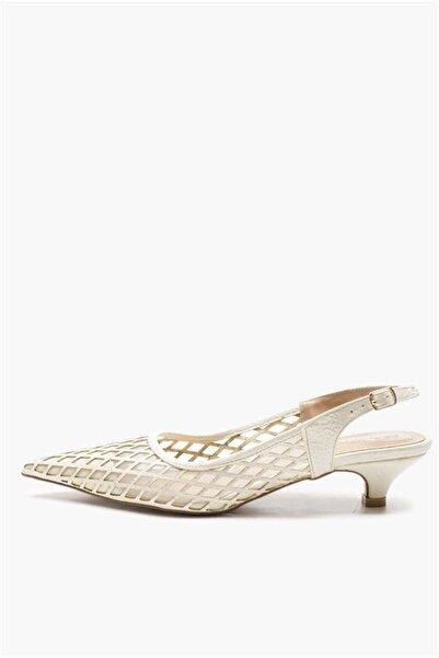 Majensia 155206 Mesh Detailed Short Heeled Shoes Beige Snake