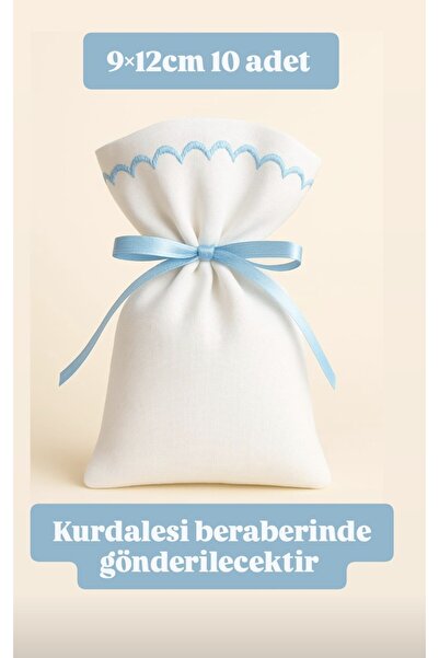 ALASEREN 10 ADET 9×12 CM MAVİ NAKIŞLI HAM BEZ KESE ÇOK AMAÇLI BEZ POŞET