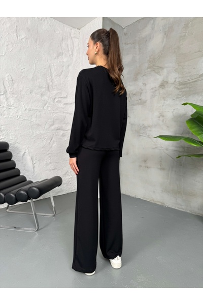 Elif Özbey Butik Fekete modális, nyakú pulóver szett