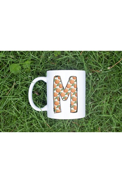 Beramussa كوب على شكل حرف M - مزين بنمط البرتقال والماندرين - كوب شاي وقهوة ب...