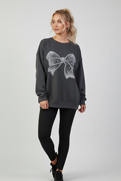 UNCİA OUTDOORS Large Ribbon Print Patterned Women's Oversized Sweatshirt