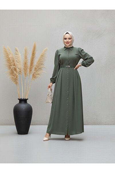 ALA MİRA Düğmeli Çağla Yeşili Tesettür Elbise ALM19044CY