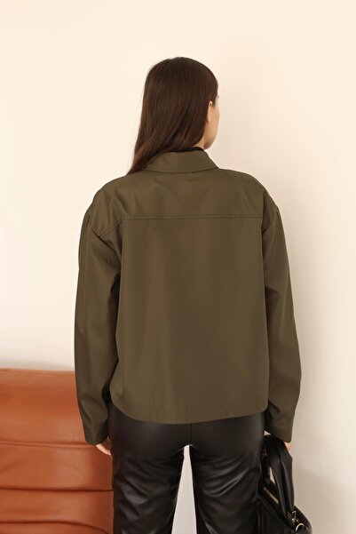 Hazel Women's Khaki Short Oversize Trench Coat