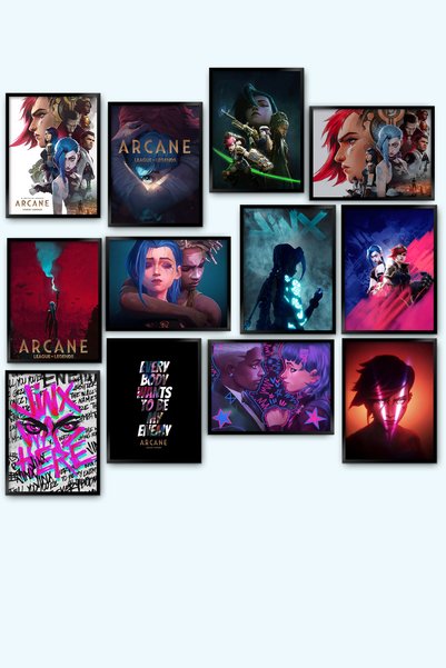 TABLOX Arcane League of Legends LoL Jinx 12li Dekoratif MDF Tablo Seti Hediyelik Dekoratif