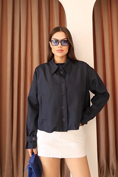 Hazel Women's Navy Blue Short Oversize Trench Coat