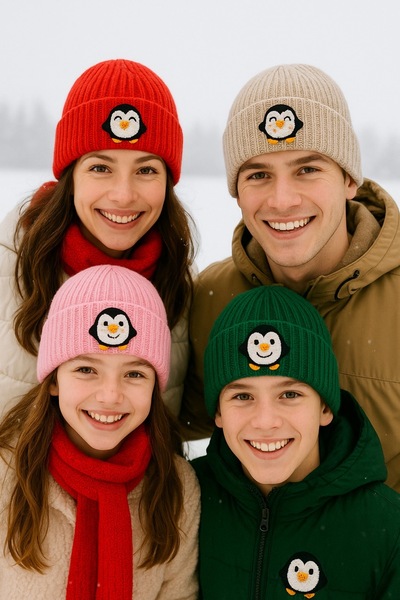 byebruketenci Black Beret Yellow Foot Penguin Punch Patterned Luxury Wool Hat Christmas Gift