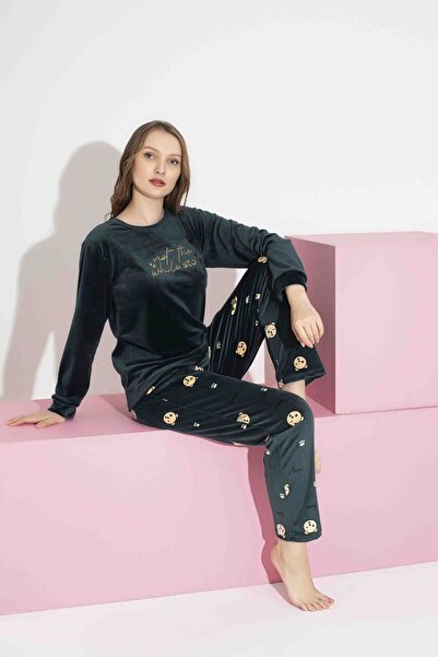 Mine style Mother Daughter Velvet-Khaki Ayl Injection Printed Winter French Velvet Pajama Set