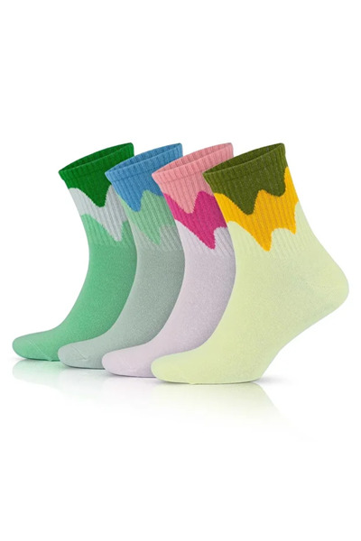 eleganzo Γυναικείες πολύχρωμες κάλτσες 4 τεμαχίων από βαμβακερό αθλητικό κρίκ...