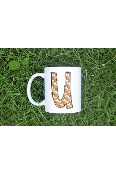 Beramussa Letter U Mug - Orange Tangerine Patterned - Fruit Themed Tea Coffee...