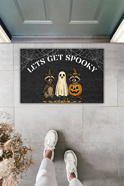 Dormot Dekoratif Dijital Paspas Cadılar Bayramına Özel Tasarım Lets Get Spooky Füme Kapı Önü Paspas 70x45cm