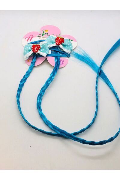 İnDerin Çocuk Örgülü Postij Saç Tokası Çilekli Çıtçıtlı Toka 2 li