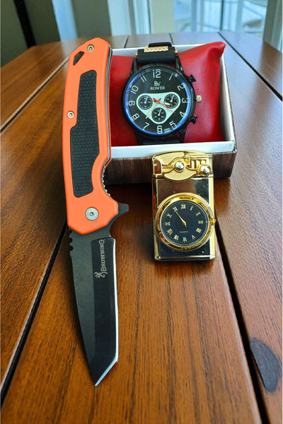 MERTCAN KNİFE 3lü set saatli çakmak erkek kol saati outdoor av ve kamp bıçağı...