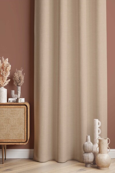 Pilloveland Fon Perde - Linen Look - Keten Görünümlü Dijital Baskılı Süet Kumaş - 140*280 cm