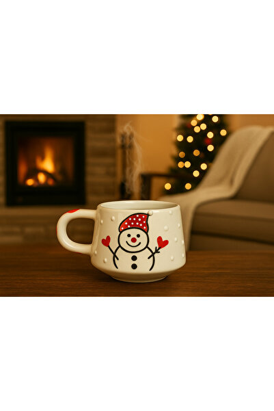 BB TRADE El Yapımı Minimal Kar Desenli Seramik Kupa 200 ml