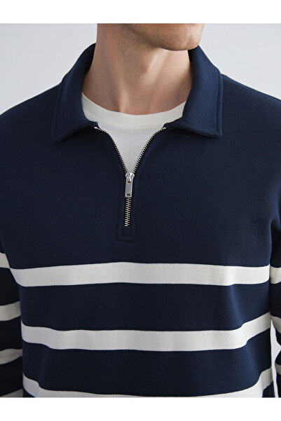 LC Waikiki Cey Yeni Sezon Polo Yaka Uzun Kollu Çizgili Erkek Sweatshirt