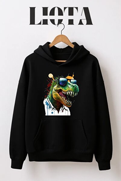 Vordevia سويت شيرت قطني كبير الحجم مطبوع عليه ديناصور مكون من 3 خيوط