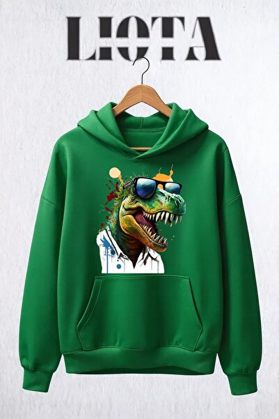 Vordevia سويت شيرت قطني كبير الحجم مطبوع عليه ديناصور مكون من 3 خيوط