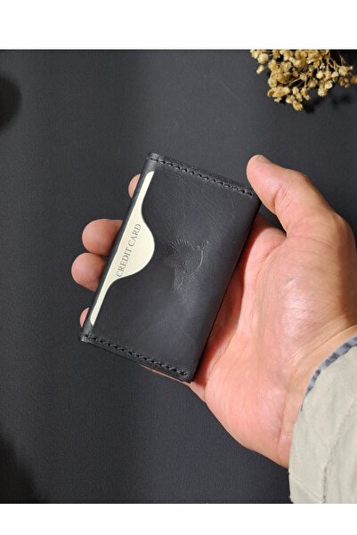 MAT Deri Black Slim Card Holder 4 Slots Genuine Leather Small Card Holder