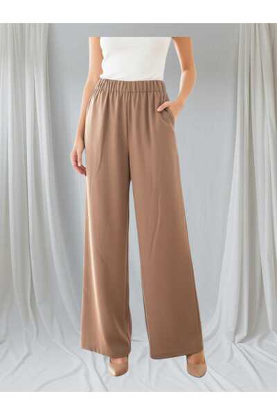 Puane Women's Brown High Waist Elastic Waist Loose Fit Pants