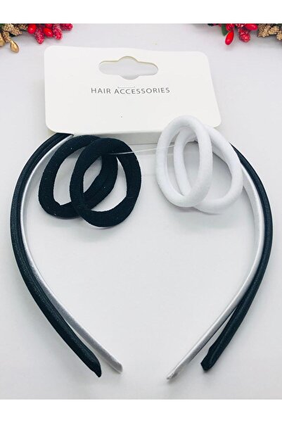 İnDerin Γυναικεία_Παιδική Σατέν Μαύρη Λευκή Στέφανο και Κλιπ Μαλλιών Σετ 6 τε...