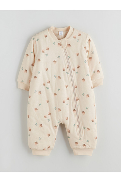 LC Waikiki Patterned Beige 100% Cotton 2.5 Tog Baby Girl Romper