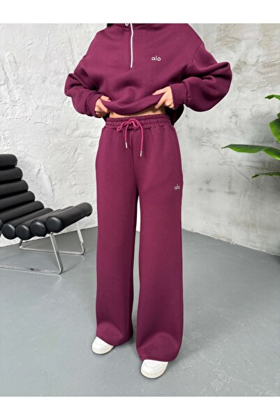 Elif Özbey Butik Σετ φούτερ με μισό φερμουάρ σε μπορντό χρώμα