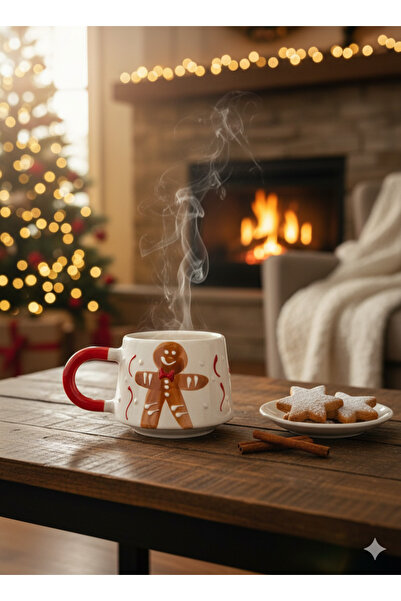 BB TRADE كوب سيراميك مزخرف بنمط كعكة الزنجبيل مصنوع يدويًا سعة 200 مل، احمل روحاً عيدية في قلبك 🎄 ☕