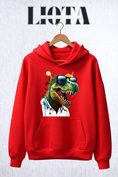 Vordevia Dinosaur Printed Oversize Cotton 3 Thread Sweatshirt