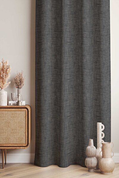 Pilloveland Fon Perde - Linen Look - Linen Look Digital Printed Suede Fabric - 140*280 cm