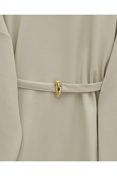 Modamorfo Round Neck Belted Waist Scuba Suit - Beige