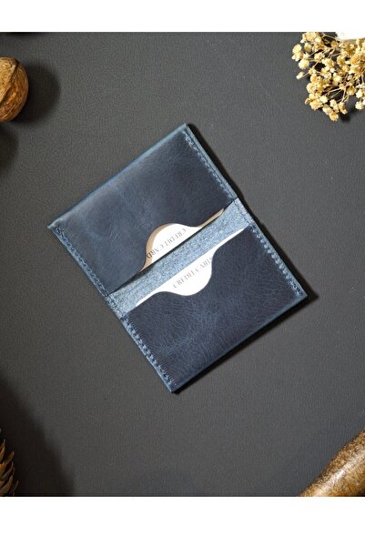 MAT Deri Blue Slim Card Holder 4 Slots Genuine Leather Small Card Holder
