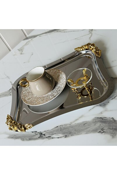 Melinda Corner Tray with Gold Rose Detail (21X26 cm)