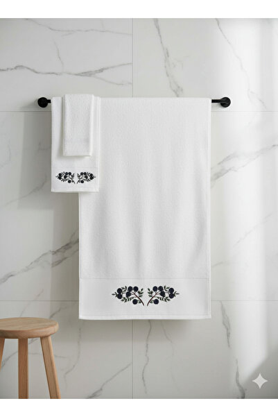 YUVAM CONCEPT طقم مناشف يد ووجه مطرزة من القطن 100% مكون من قطعتين مقاس 50×90 سم