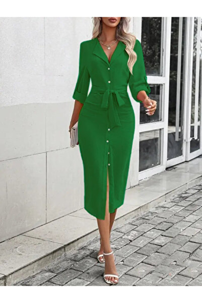 JANES Rochie midi Aerobin cu mânecă lungă, cu nasturi în față, cu centură în ...