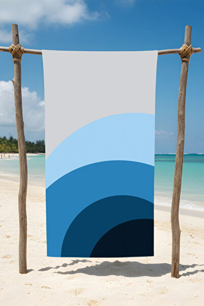 BETHA منشفة شاطئ قطنية منقوشة باللون الأزرق – تصميم منقوش – 75x150 سم