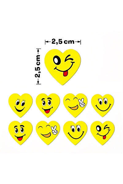 hdcw 500 ADET 2,5 cm SEVİMLİ KALP FİGÜRLERİ TASARIMLI YAPIŞKANLI RULO STICKER ETİKET HEDİYE PAKETLEME