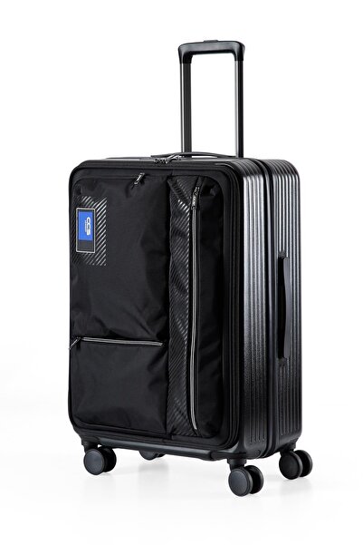 ÇÇS Unisex Özel Üretim Seri Ultra Lüks Körüklü Ön Kapağı Kumaş Ve 3 Gözlü Polikarbon Valiz