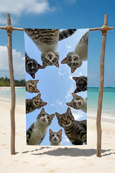 BETHA منشفة شاطئ قطنية من BAKAN KEDİLER – تصميم منقوش – 75x150 سم