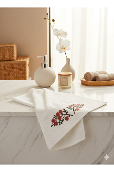 YUVAM CONCEPT طقم مناشف يد ووجه مطرزة من القطن 100% مكون من قطعتين مقاس 50×90 سم