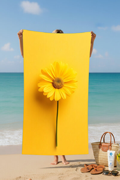 BETHA Yellow Flower Patterned Cotton Beach Towel – Patterned Design – 75X150 cm