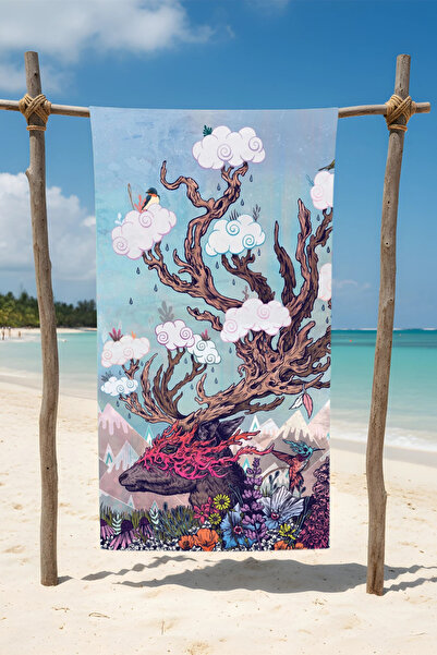 BETHA Deer Printed Cotton Beach Towel – Patterned Design – 75X150 cm