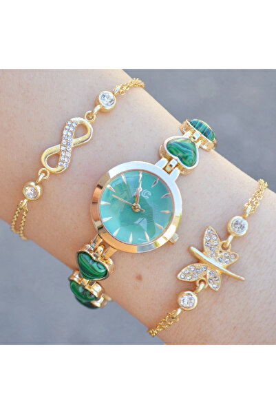 COLESİUM Gold Metal Kordon Kadın Saat Kombini 3632