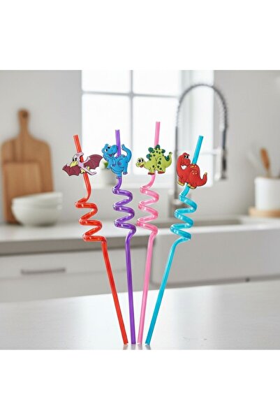 DAMMERUN Plastik Uçları Figürlü 4’lü Pipet Seti – Renkli ve Eğlenceli Tasarım