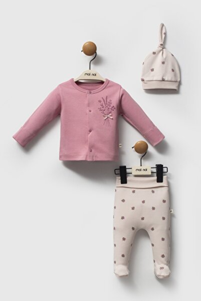 Moi Noi 0-3 Months Baby Girl & Child Flowers Pattern Bodysuit Set 3 Pieces A+ Quality 100% Cotton Fabric Organic