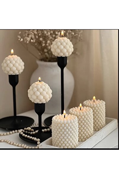 Hane216 Dekoratif 3 Silindir Boncuk Bubble Mum ve 3 Top Bubble Mum 6'lı Set