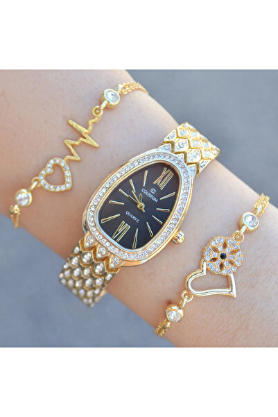 istanbul form Gold Metal Kordon Kadın Saat Kombini 3586